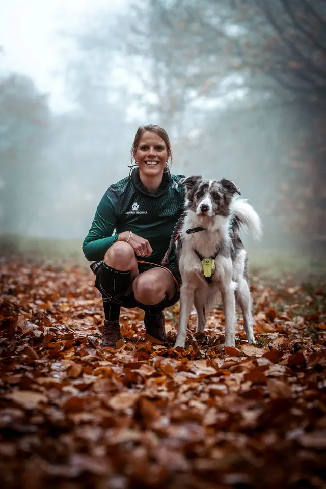 Flor, border collie, tijdens een canitrail